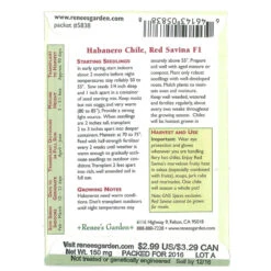 Renee's Garden Pepper Chile Red Savina Habanero -Felo Butik snv4167 back